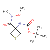 Chemical structure of tert-butyl N-{3-[methoxy(methyl)carbamoyl]thietan-3-yl}carbamate - CSSB06366641042