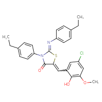Chemical structure of (2Z)-5-[(5-chloro-2-hydroxy-3-methoxyphenyl)methylidene]-3-(4-ethylphenyl)-2-[(4-ethylphenyl)imino]-1,3-thiazolidin-4-one - CSSB20620699084