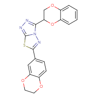 Chemical structure of 3-(2,3-dihydro-1,4-benzodioxin-2-yl)-6-(2,3-dihydro-1,4-benzodioxin-6-yl)-[1,2,4]triazolo[3,4-b][1,3,4]thiadiazole - CSSB00121638004