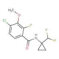 Chemical structure of 4-chloro-N-[1-(difluoromethyl)cyclopropyl]-2-fluoro-3-methoxybenzamide - CSSB06983057071
