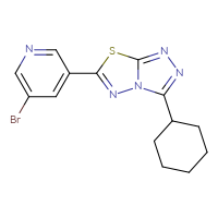 Chemical structure of 3-bromo-5-{3-cyclohexyl-[1,2,4]triazolo[3,4-b][1,3,4]thiadiazol-6-yl}pyridine - CSSB00121606555