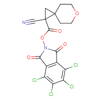 Chemical structure of 4,5,6,7-tetrachloro-1,3-dioxo-2,3-dihydro-1H-isoindol-2-yl 1-cyano-6-oxaspiro[2.5]octane-1-carboxylate - CSSB20269912762