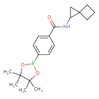 Chemical structure of N-{spiro[2.3]hexan-1-yl}-4-(4,4,5,5-tetramethyl-1,3,2-dioxaborolan-2-yl)benzamide - CSSB02526789210