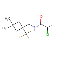 Chemical structure of 2-chloro-N-{[3,3-dimethyl-1-(trifluoromethyl)cyclobutyl]methyl}-2-fluoroacetamide - CSSB21332118640