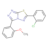 Chemical structure of 6-(2-chlorophenyl)-3-(2-methoxyphenyl)-[1,2,4]triazolo[3,4-b][1,3,4]thiadiazole - CSSB00121637892
