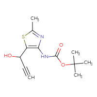 Chemical structure of tert-butyl N-[5-(1-hydroxyprop-2-yn-1-yl)-2-methyl-1,3-thiazol-4-yl]carbamate - CSSB20710388143