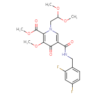 Chemical structure of methyl 5-{[(2,4-difluorophenyl)methyl]carbamoyl}-1-(2,2-dimethoxyethyl)-3-methoxy-4-oxo-1,4-dihydropyridine-2-carboxylate - CSSB00025712420