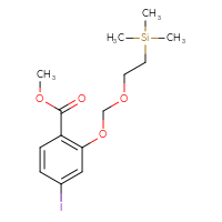 Chemical structure of methyl 4-iodo-2-{[2-(trimethylsilyl)ethoxy]methoxy}benzoate - CSSB21432500584