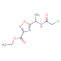 Chemical structure of ethyl 5-[1-(2-chloroacetamido)ethyl]-1,2,4-oxadiazole-3-carboxylate - CSSB21332081080