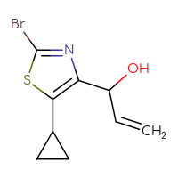 Chemical structure of 1-(2-bromo-5-cyclopropyl-1,3-thiazol-4-yl)prop-2-en-1-ol - CSSB21246449453