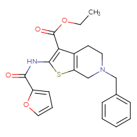Chemical structure of ethyl 6-benzyl-2-(furan-2-amido)-4H,5H,6H,7H-thieno[2,3-c]pyridine-3-carboxylate - CSSB00026323196
