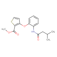 Chemical structure of methyl 3-[2-(3-methylbutanamido)phenoxy]thiophene-2-carboxylate - CSSB00025730263