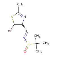Chemical structure of (S)-N-[(5-bromo-2-methyl-1,3-thiazol-4-yl)methylidene]-2-methylpropane-2-sulfinamide - CSSB20644711493