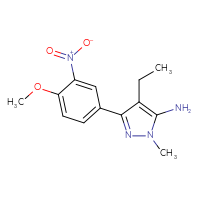 Chemical structure of 4-ethyl-3-(4-methoxy-3-nitrophenyl)-1-methyl-1H-pyrazol-5-amine - CSSB00020652281