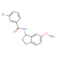 Chemical structure of 3-bromo-N-(6-methoxy-2,3-dihydro-1H-inden-1-yl)benzamide - CSSB05041297420
