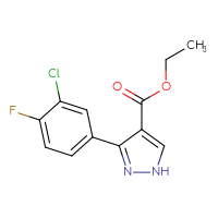 Chemical structure of ethyl 3-(3-chloro-4-fluorophenyl)-1H-pyrazole-4-carboxylate - CSSB01786695464