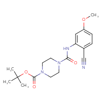 Chemical structure of tert-butyl 4-[(2-cyano-5-methoxyphenyl)carbamoyl]piperazine-1-carboxylate - CSSB06371513543