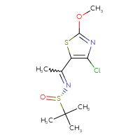 Chemical structure of (S)-N-[1-(4-chloro-2-methoxy-1,3-thiazol-5-yl)ethylidene]-2-methylpropane-2-sulfinamide - CSSB21332861046