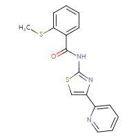 Chemical structure of 2-(methylsulfanyl)-N-[4-(pyridin-2-yl)-1,3-thiazol-2-yl]benzamide - CSSB00000732983