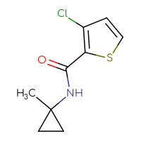 Chemical structure of 3-chloro-N-(1-methylcyclopropyl)thiophene-2-carboxamide - CSSB00015933247