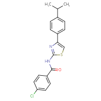 Chemical structure of 4-chloro-N-{4-[4-(propan-2-yl)phenyl]-1,3-thiazol-2-yl}benzamide - CSSB03437118122