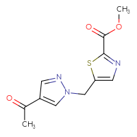 Chemical structure of methyl 5-[(4-acetyl-1H-pyrazol-1-yl)methyl]-1,3-thiazole-2-carboxylate - CSSB20618360452