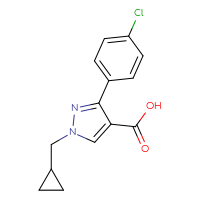 Chemical structure of 3-(4-chlorophenyl)-1-(cyclopropylmethyl)-1H-pyrazole-4-carboxylic acid - CSSB03636342857