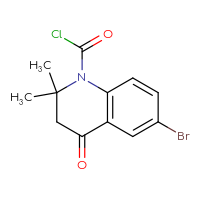 Chemical structure of 6-bromo-2,2-dimethyl-4-oxo-1,2,3,4-tetrahydroquinoline-1-carbonyl chloride - CSSB21224771192