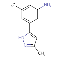 Chemical structure of 3-methyl-5-(3-methyl-1H-pyrazol-5-yl)aniline - CSSB05391471713