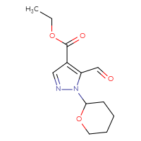 Chemical structure of ethyl 5-formyl-1-(oxan-2-yl)-1H-pyrazole-4-carboxylate - CSSB20621209482