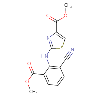 Chemical structure of methyl 2-{[2-cyano-6-(methoxycarbonyl)phenyl]amino}-1,3-thiazole-4-carboxylate - CSSB21531609033