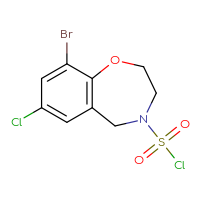Chemical structure of 9-bromo-7-chloro-2,3,4,5-tetrahydro-1,4-benzoxazepine-4-sulfonyl chloride - CSSB21224773160