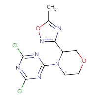 Chemical structure of 2,4-dichloro-6-[3-(5-methyl-1,2,4-oxadiazol-3-yl)morpholin-4-yl]-1,3,5-triazine - CSSB21332127711