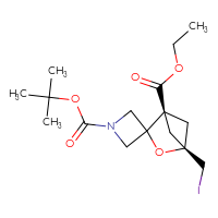 Chemical structure of 1-tert-butyl 1'-ethyl (1'r,4'r)-4'-(iodomethyl)-3'-oxaspiro[azetidine-3,2'-bicyclo[2.1.1]hexane]-1,1'-dicarboxylate - CSSB06443022871