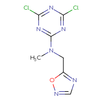 Chemical structure of 4,6-dichloro-N-methyl-N-[(1,2,4-oxadiazol-5-yl)methyl]-1,3,5-triazin-2-amine - CSSB00023215524