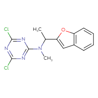 Chemical structure of N-[1-(1-benzofuran-2-yl)ethyl]-4,6-dichloro-N-methyl-1,3,5-triazin-2-amine - CSSB21332129231