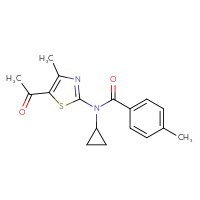 Chemical structure of N-(5-acetyl-4-methyl-1,3-thiazol-2-yl)-N-cyclopropyl-4-methylbenzamide - CSSB00015198647
