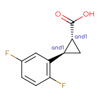 Chemical structure of rac-(1R,2R)-2-(2,5-difluorophenyl)cyclopropane-1-carboxylic acid - CSSB02125404690