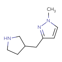 Chemical structure of 1-methyl-3-[(pyrrolidin-3-yl)methyl]-1H-pyrazole - CSSB00013388857