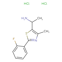 Chemical structure of 1-[2-(2-fluorophenyl)-4-methyl-1,3-thiazol-5-yl]ethan-1-amine dihydrochloride - CSSB00000755360