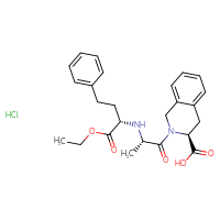 Chemical structure of (3S)-2-[(2S)-2-{[(2S)-1-ethoxy-1-oxo-4-phenylbutan-2-yl]amino}propanoyl]-1,2,3,4-tetrahydroisoquinoline-3-carboxylic acid hydrochloride - CSSB00000718130