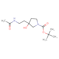 Chemical structure of tert-butyl 3-(2-acetamidoethyl)-3-hydroxypyrrolidine-1-carboxylate - CSSB02493038993