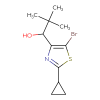 Chemical structure of 1-(5-bromo-2-cyclopropyl-1,3-thiazol-4-yl)-2,2-dimethylpropan-1-ol - CSSB20647517202