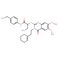 Chemical structure of 2-({3-[2-(cyclohex-1-en-1-yl)ethyl]-6,7-dimethoxy-4-oxo-3,4-dihydroquinazolin-2-yl}sulfanyl)-N-(4-ethylphenyl)butanamide - CSSB03438528954