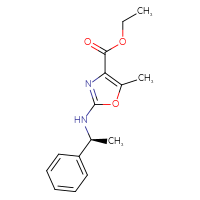 Chemical structure of ethyl 5-methyl-2-{[(1S)-1-phenylethyl]amino}-1,3-oxazole-4-carboxylate - CSSB01527427785