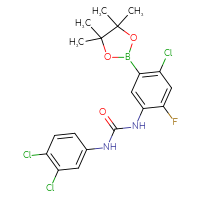 Chemical structure of 3-[4-chloro-2-fluoro-5-(4,4,5,5-tetramethyl-1,3,2-dioxaborolan-2-yl)phenyl]-1-(3,4-dichlorophenyl)urea - CSSB21332136458