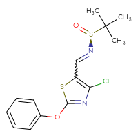 Chemical structure of (S)-N-[(4-chloro-2-phenoxy-1,3-thiazol-5-yl)methylidene]-2-methylpropane-2-sulfinamide - CSSB21349274583
