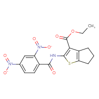 Chemical structure of ethyl 2-(2,4-dinitrobenzamido)-4H,5H,6H-cyclopenta[b]thiophene-3-carboxylate - CSSB00121731220