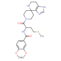 Chemical structure of 3,4-dimethoxy-N-[(2S)-4-(methylsulfanyl)-1-oxo-1-{1,5,6,7-tetrahydrospiro[imidazo[4,5-c]pyridine-4,4'-piperidin]-1'-yl}butan-2-yl]benzamide - CSSB00161014247