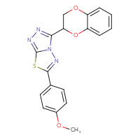 Chemical structure of 3-(2,3-dihydro-1,4-benzodioxin-2-yl)-6-(4-methoxyphenyl)-[1,2,4]triazolo[3,4-b][1,3,4]thiadiazole - CSSB00121638026